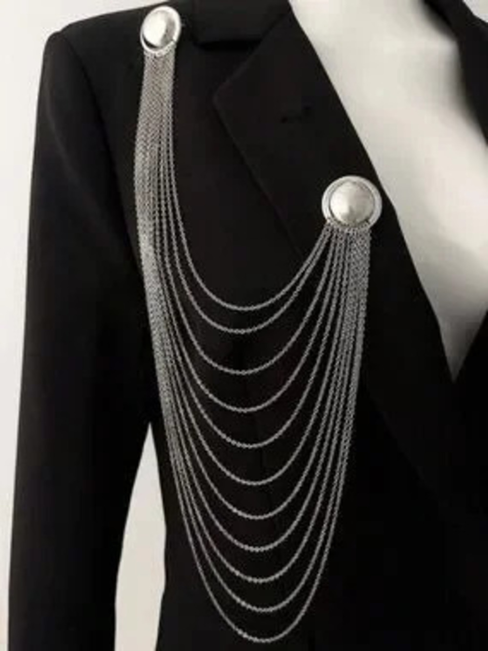 Silver Multi-Chain Draped Brooch Necklace